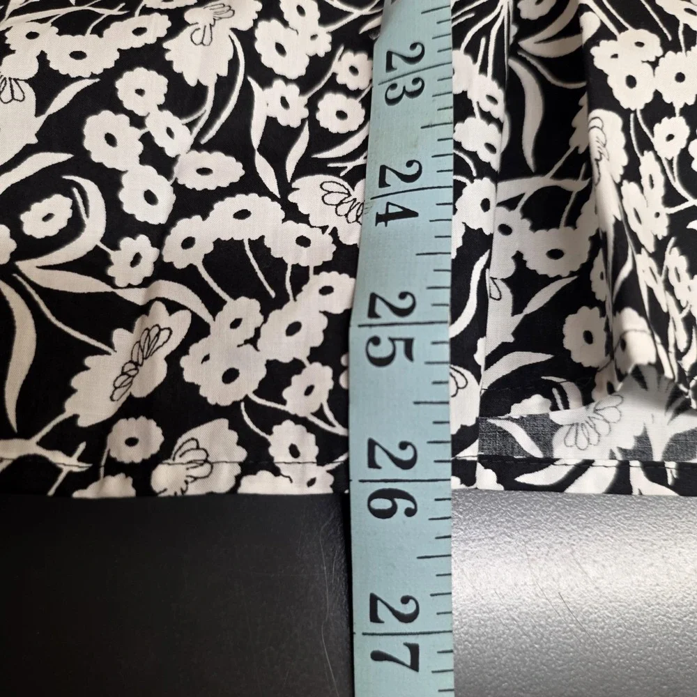 Boden Blouse Women 14 Black White Floral High Neck Puff Sleeve Cotton Spring